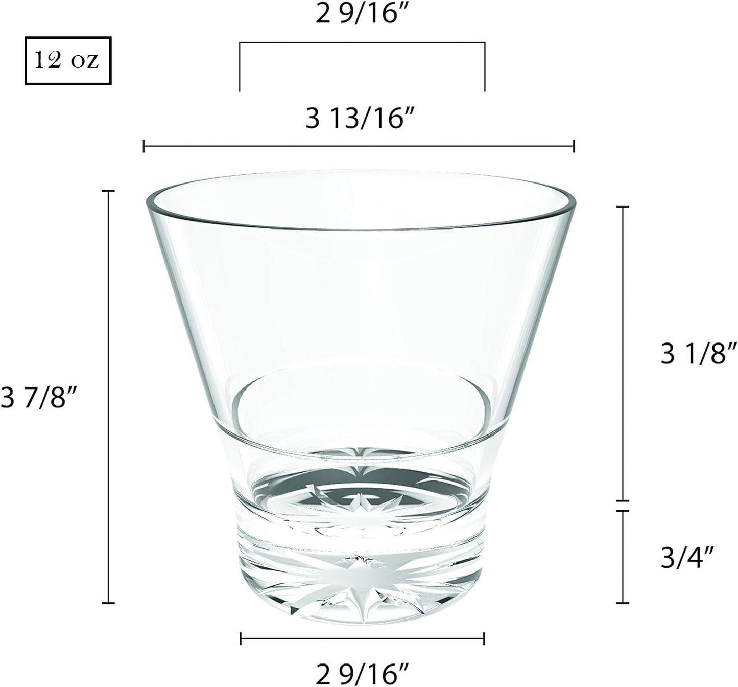 V-Shape Rock Glass Polycarbonate with Starburst Heavy Base Clear Color Comes in each - Liquor Cocktail Glass for Bar Old Fashioned Whiskey Glass Rocks Glass for Scotch Bourbon