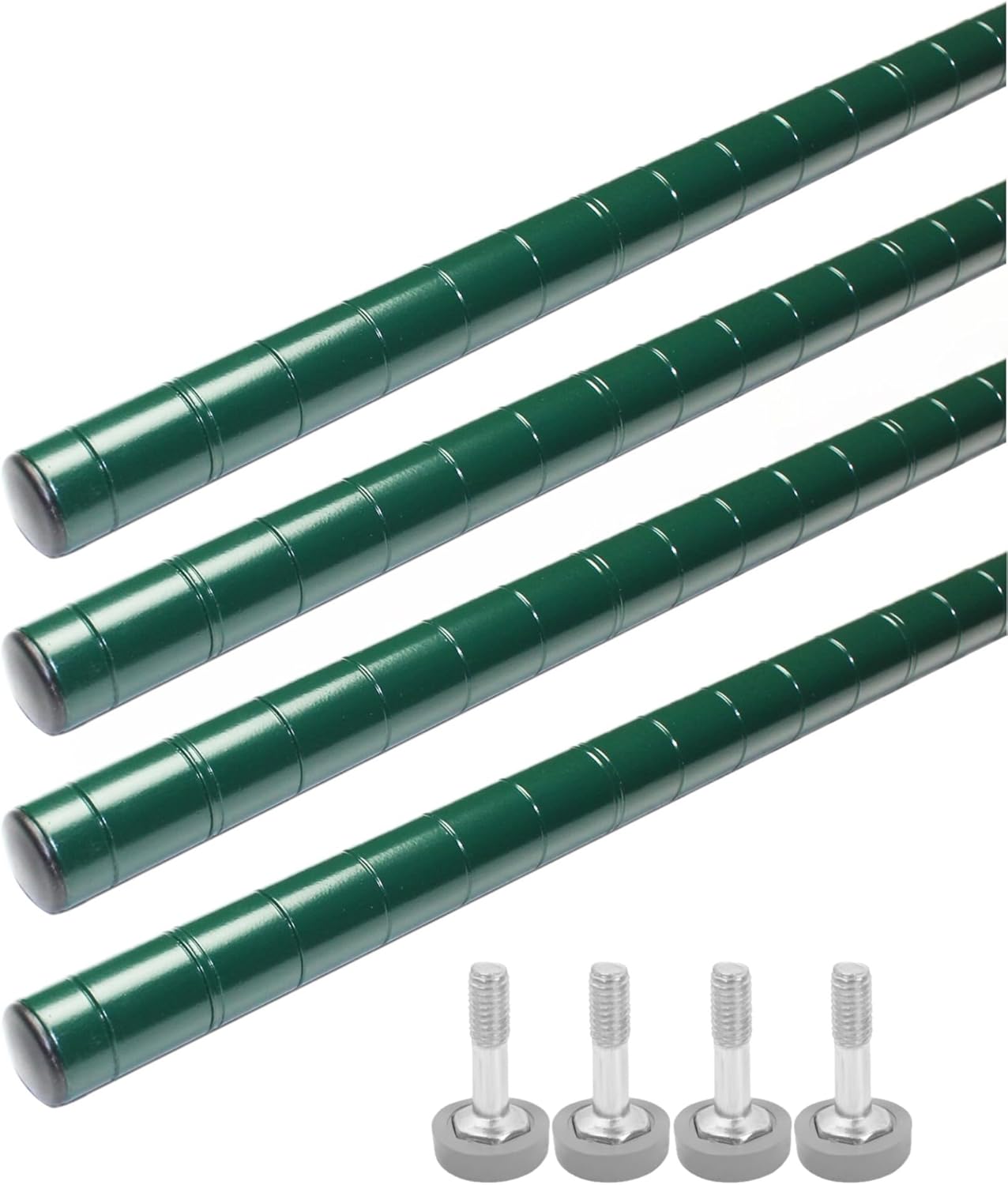 Green Epoxy Wire Shelving Posts with Leveling Foot Set of 4 - Commercial Shelves Wall Mounted Metal Shelving for Restaurant Bar Utility Room Kitchen and Garage
