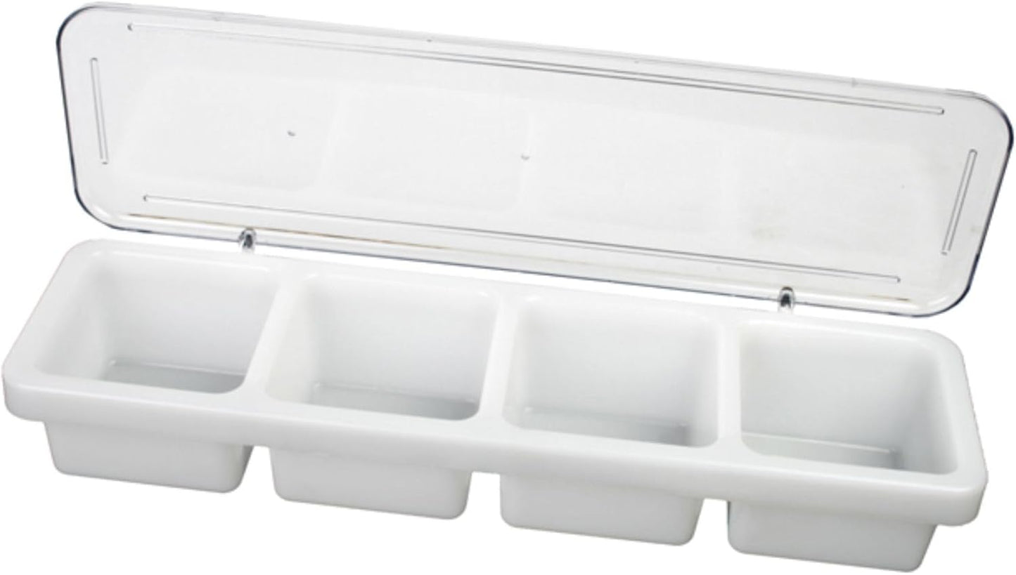 4 Compartment Bar Caddie with Clear Cover 18" x 5" x 3” - Condiment Dispenser Serving Container Garnish Tray Bar Caddy Condiment Server Caddy Garnish Holder for Home Work Restaurant