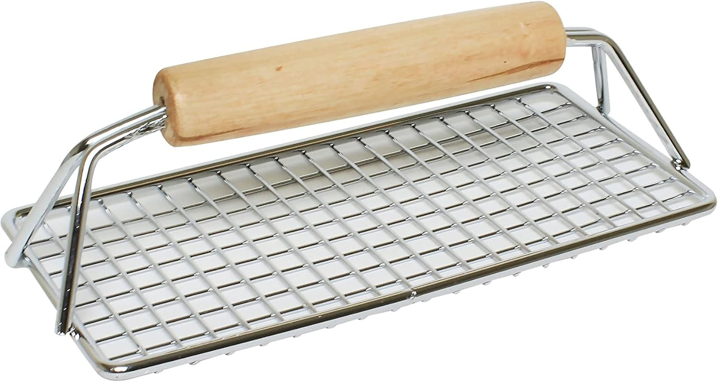 8" x 4" Heavy Duty Bacon Press Chrome Plated Steel with Wooden Handle - Heavy Duty Press Grill Press Meat Burger Bacon Steak Sausage for Perfectly Seared Bacon Steak & Sandwiches