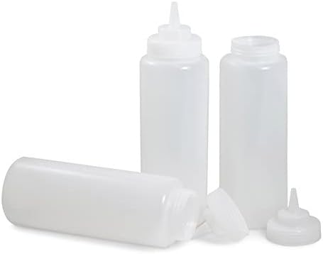 Set of 12 Squeeze Condiment Wide Mouth Dispensing Bottles 32 oz Clear- Plastic Squeeze Bottle For Sauces Spreads Ketchup Mustard Mayo