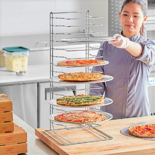 15 Tier Pizza Pan Rack Chrome Plated - Pizza Pan Rack Holder Safe Sturdy 15- Slot Pizza Pan Rack for Pizza Pan Pizza Trays Pizza Screens for Home Kitchen Restaurant Catering