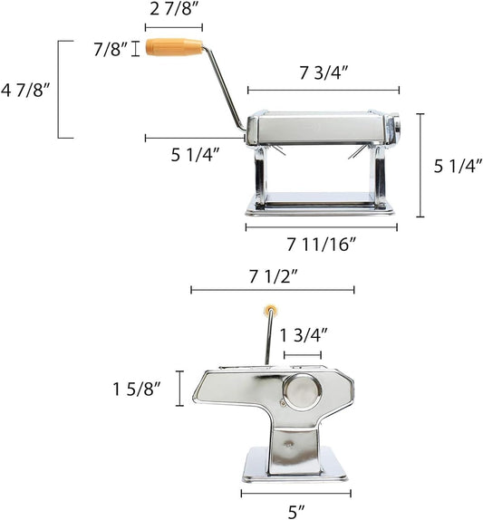 Stainless Steel Manual Noodle Machine with table Clamp 8" x 8" x 5-1/2" - Adjustable Thickness Settings Manual Hand Press Pasta Maker Noodles Maker for Pasta Spaghetti Lasagna
