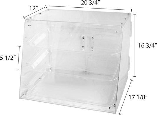 3 Tray Acrylic Countertop Pastry Display Case with Rear Doors 21" x 17 3/4" x 16 1/2" - Bakery Case Box Retail Commercial Home use for Bagels Baked Goods Bread Donuts Vegetables