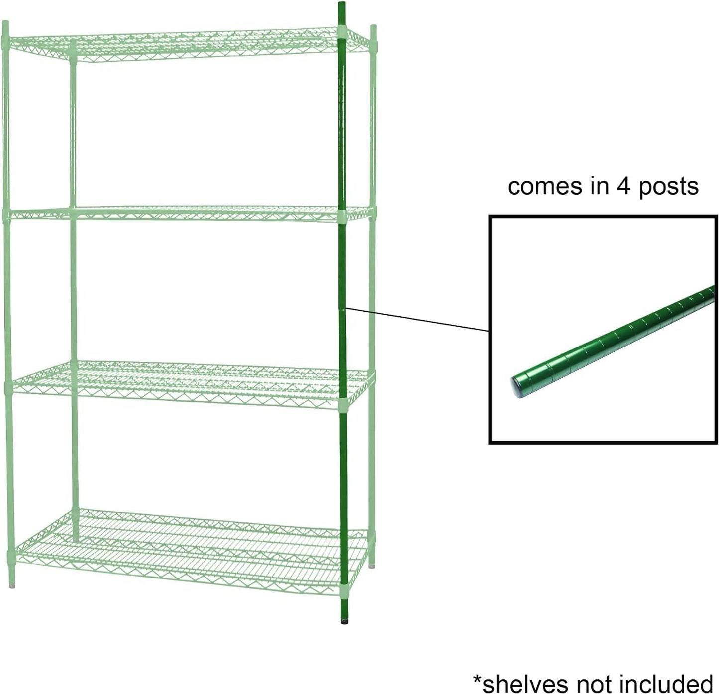 Green Epoxy Wire Shelving Posts with Leveling Foot Set of 4 - Commercial Shelves Wall Mounted Metal Shelving for Restaurant Bar Utility Room Kitchen and Garage