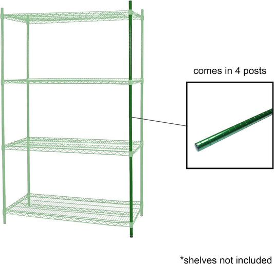 Green Epoxy Wire Shelving Posts with Leveling Foot Set of 4 - Commercial Shelves Wall Mounted Metal Shelving for Restaurant Bar Utility Room Kitchen and Garage