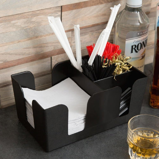 6 Compartment Bar Caddy 9-1/2" x 5-3/4" x 4-1/8" Black Color - Condiment Dispenser Countertop Organizer Condiment Supplies Holder for Home Work Restaurant