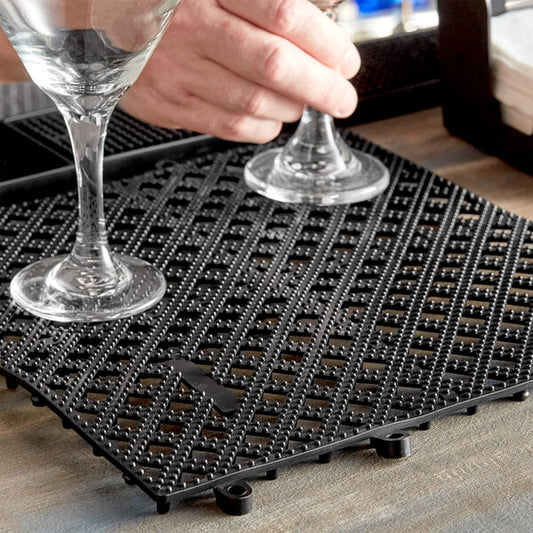 12" x 12" Interlocking Bar Mat Black Color - Bar Service Spill Mat Service Mat for Cocktail Bartender Glasses Drying Mat Perfect for Kitchen Countertop Bars Cafe Home & Restaurants