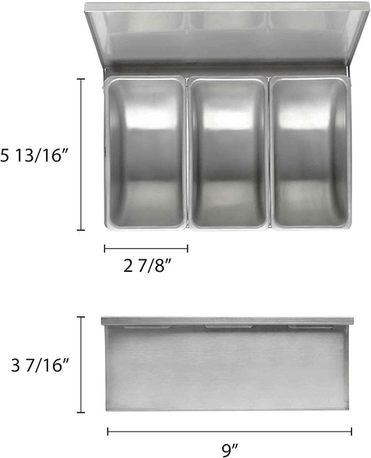 Stainless Steel Condiment Bar (Open Bottom) - Condiment Dispenser Serving Container Garnish Tray Bar Caddy Condiment Server Caddy Garnish Holder for Home Work Restaurant