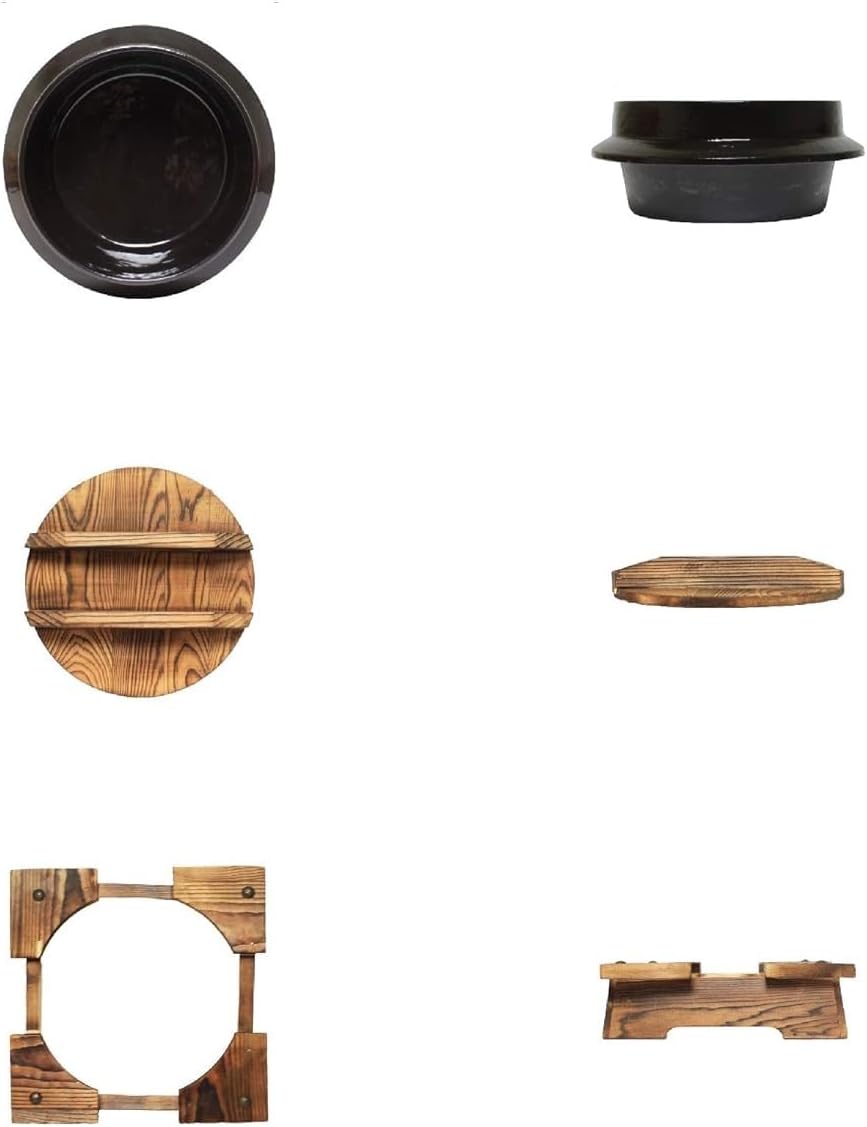 Cast Iron Japanese Noodle Bowl with Wooden Lid and Base - Japanese Style Traditional Cookware Serveware Nabemono Hot Pot Stockpot Wok Cooking Ideal for Restaurants Home