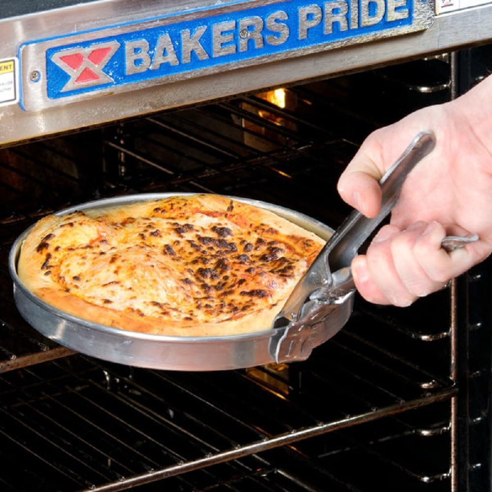 Shallow Dish Pizza Pan Gripper Stainless Steel 7-7/8" x 1-1/7" x 2-3/4" - Pan Tongs Gripper Clip Tongs Great for Pulling Hot Pizza Pan out of the Oven Microwave
