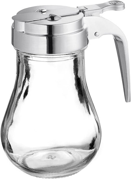 Glass Syrup Dispenser with Cast Zinc Cap Set of 12 – Glass Syrup Dispenser Maple Syrup Honey Pancake Dispenser Honey Pot for Kitchen Cafe and Restaurants