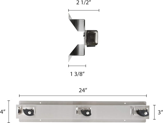 24" Stainless Steel 3 Slots Mop/Broom Rack - Holder Assembly for Mop Broom Racks Utility Cabinets Garage Storage System Garden Kitchen Tool Organizer