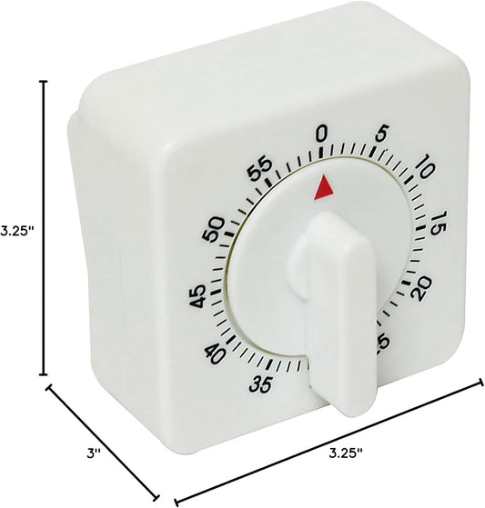 60 Minute Mechanical Dial Kitchen Timer White Color - Visual Kitchen Cooking Timer Clock Manual Countdown Timer Study Tool for Classroom Home Study and Cooking