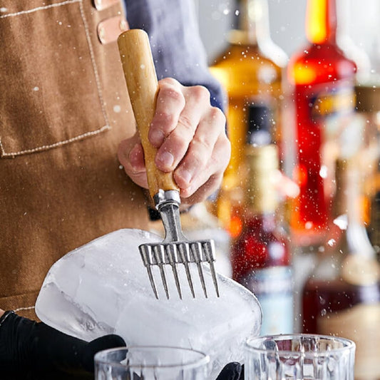 6 Prong Ice Chipper Zinc Alloy Body with Wooden Handle - Durable Carving Bartender Pick Tool for Breaking Ice for Kitchen Bars Bartender Picnics Camping & Restaurant