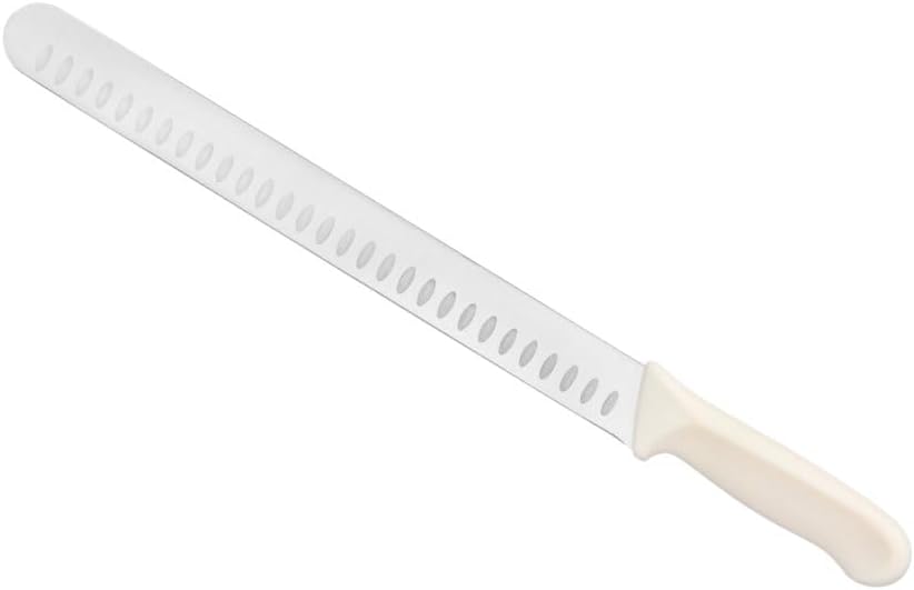 12" Blade Slicer German Steel with White Polypropylene Handle- Razor Sharp Multipurpose Carving Knife Kitchen Chef Knife for Bread Meat Vegetable Poultry Cutting
