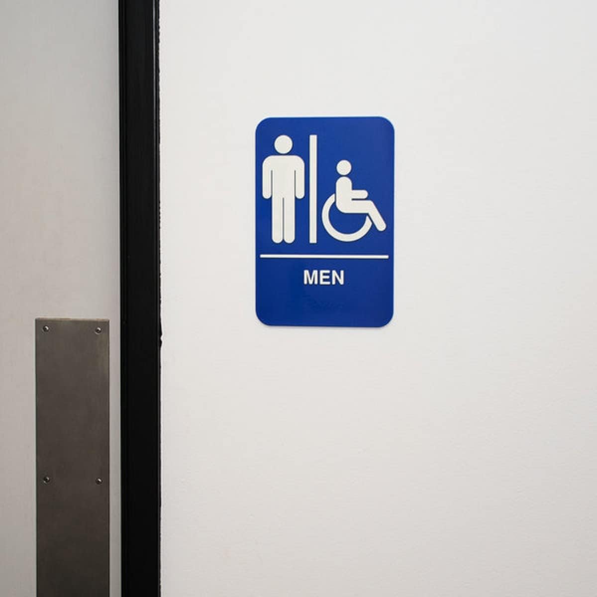 6" x 9" Men/ Wheelchair Accessible Restroom Sign with Braille Easy Peel Self-Adhesive White on Blue Color Set of 2- Waterproof Self Adhesive Store Signs Indoor/Outdoor Warning Marker Home Business Use