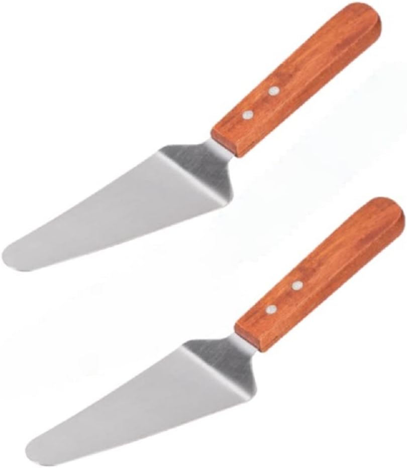 Set of 2 Stainless Steel Pizza Servers Blade with Wooden Handle- Pizza Spatula Spatula Cutter Triangular Spade Pie Pastry Spatula for Cake Dessert Tart Pie and Pizza
