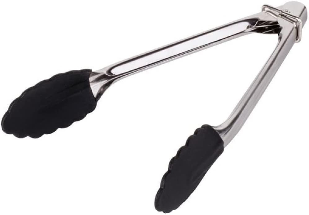 Stainless Steel Utility Tong with Silicone Tips Handles - Non-Slip Silicone Sliding Locking Ring Cooking Tongs Kitchen Tongs Metal BBQ Tongs Perfect for Home and Restaurants