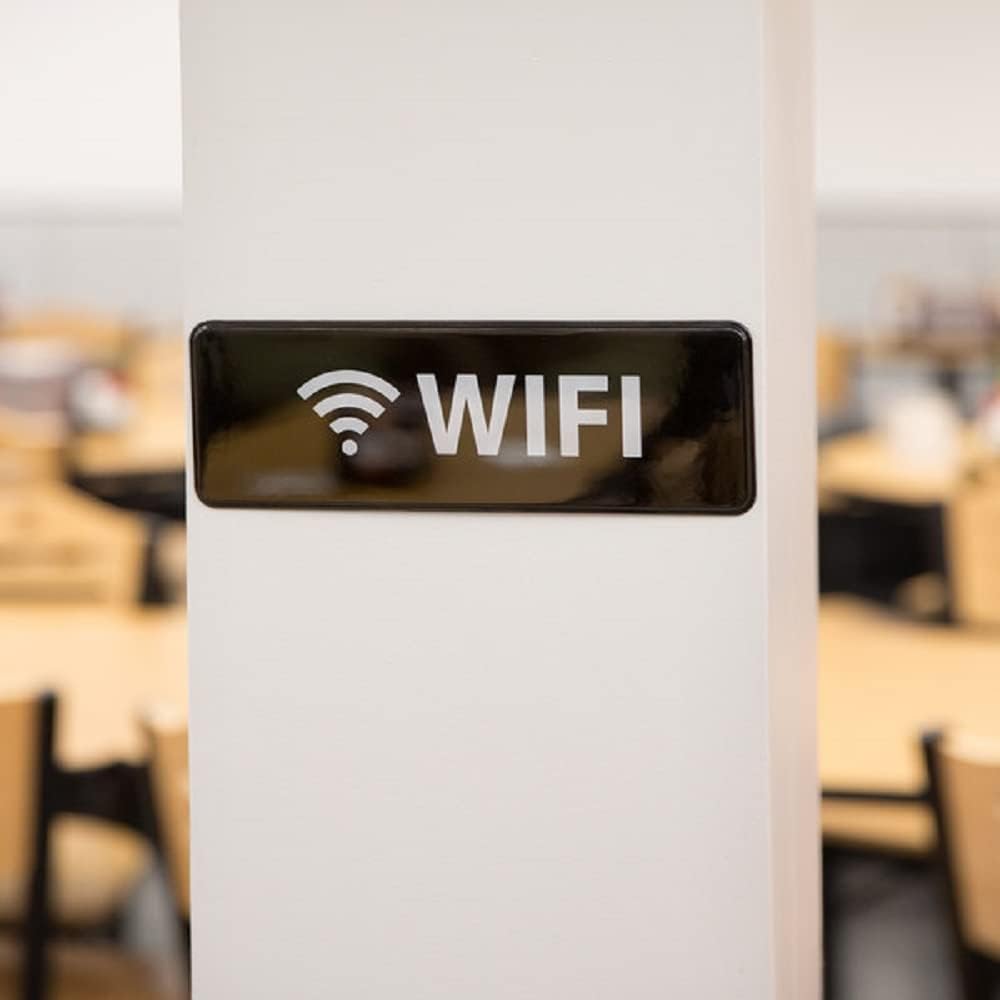 9" x 3" Wifi Sign with Easy Peel Self-Adhesive White on Black Color Set of 2- Door Sign Waterproof Self Adhesive Store Signs Indoor/Outdoor Warning Marker Home Business Use