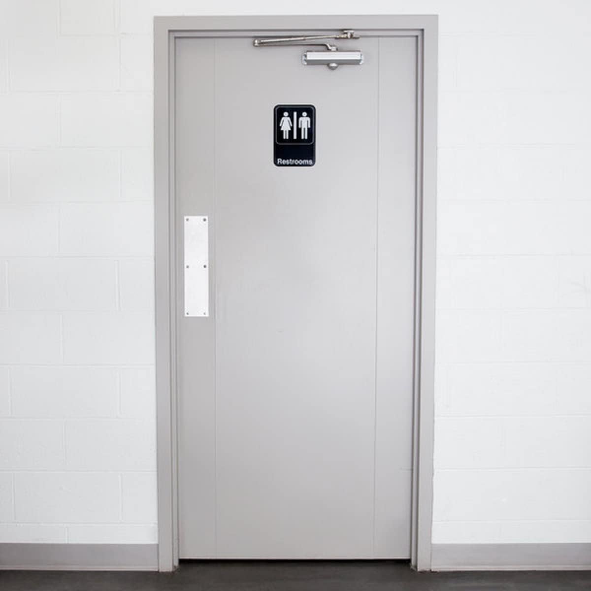 6" x 9" Restrooms Sign with Easy Peel Self-Adhesive White on Black Color Set of 2- Waterproof Self Adhesive Store Signs Indoor/Outdoor Warning Marker Home Business Use