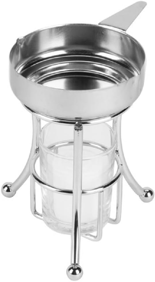 3 Piece Set Butter Warmer Stainless Steel Warmer Pan with Chrome Iron Plated Wire Stand and Glass Holder- Warmer Set for Chocolate Butter Cheese Perfect for dip Fruit Dessert Snack