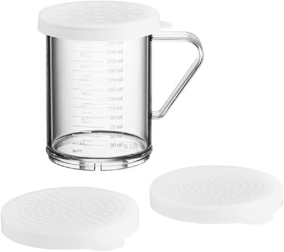 10 oz Polycarbonate Dredger with Handle 3 Snap-On Polycarbonate lids Set of 12- Dredge Shaker Spice Shaker