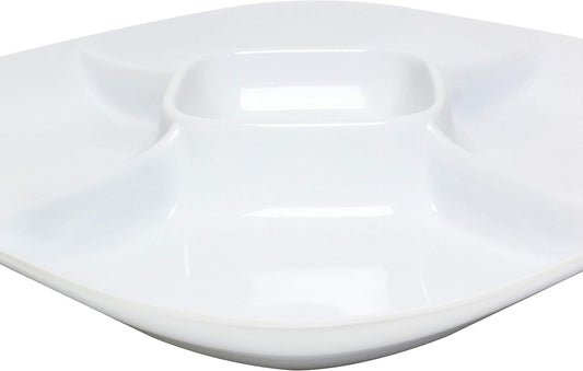 15” x 15” Chip and Dip Platter Passion Melamine - Snack Platters Divided Party Bowl Serving Dishes Set for Chips Salsa Veggies Dip Fruit Snacks for Party Entertaining