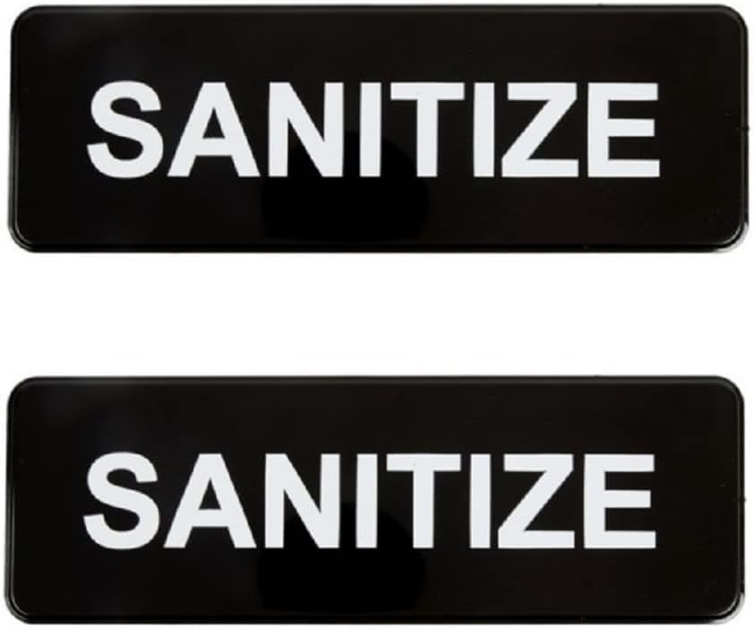 9" x 3" Sanitize Sign with Easy Peel Self-Adhesive White on Black Color Set of 2- Door Sign Waterproof Self Adhesive Store Signs Indoor/Outdoor Warning Marker Home Business Use