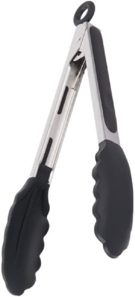 Stainless Steel Utility Tong with Silicone Tips Handles - Non-Slip Silicone Sliding Locking Ring Cooking Tongs Kitchen Tongs Metal BBQ Tongs Perfect for Home and Restaurants