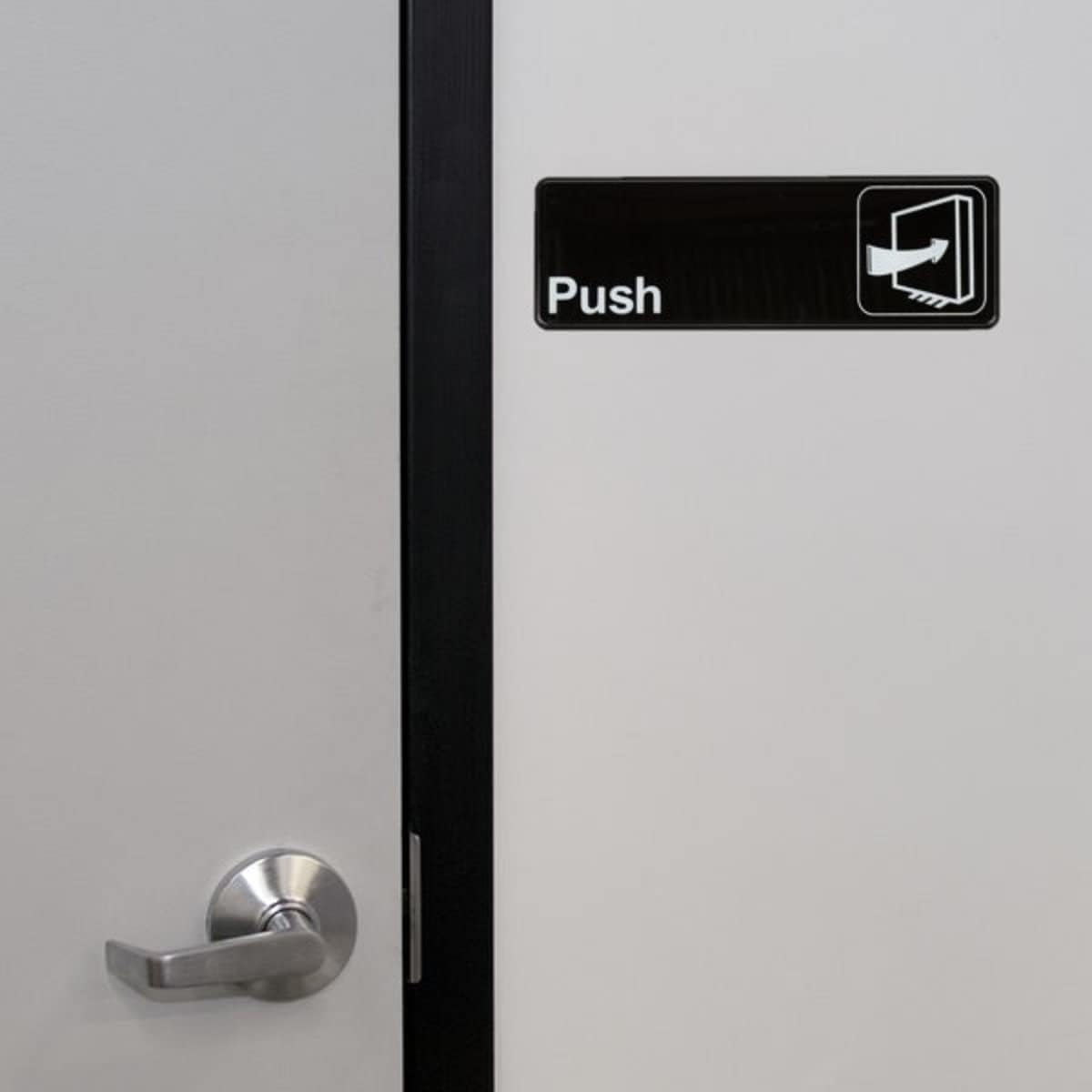 9" x 3" Push Sign with Easy Peel Self-Adhesive White on Black Color Set of 2- Door Sign Waterproof Self Adhesive Store Signs Indoor/Outdoor Warning Marker Home Business Use