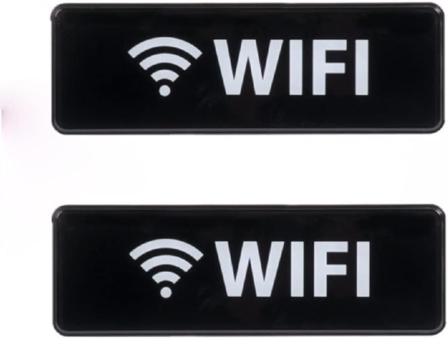 9" x 3" Wifi Sign with Easy Peel Self-Adhesive White on Black Color Set of 2- Door Sign Waterproof Self Adhesive Store Signs Indoor/Outdoor Warning Marker Home Business Use