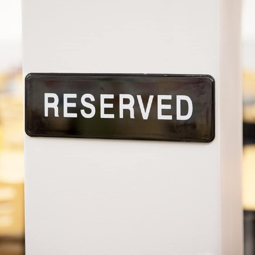 9" x 3" Reserved Sign with Easy Peel Self-Adhesive White on Black Color Set of 2- Door Sign Waterproof Self Adhesive Store Signs Indoor/Outdoor Warning Marker Home Business Use