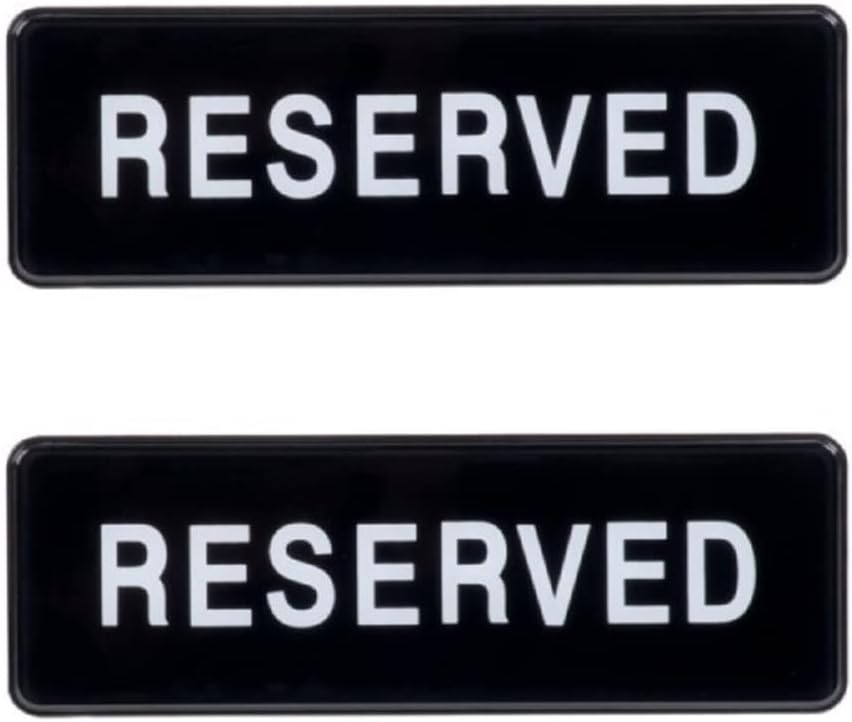 9" x 3" Reserved Sign with Easy Peel Self-Adhesive White on Black Color Set of 2- Door Sign Waterproof Self Adhesive Store Signs Indoor/Outdoor Warning Marker Home Business Use