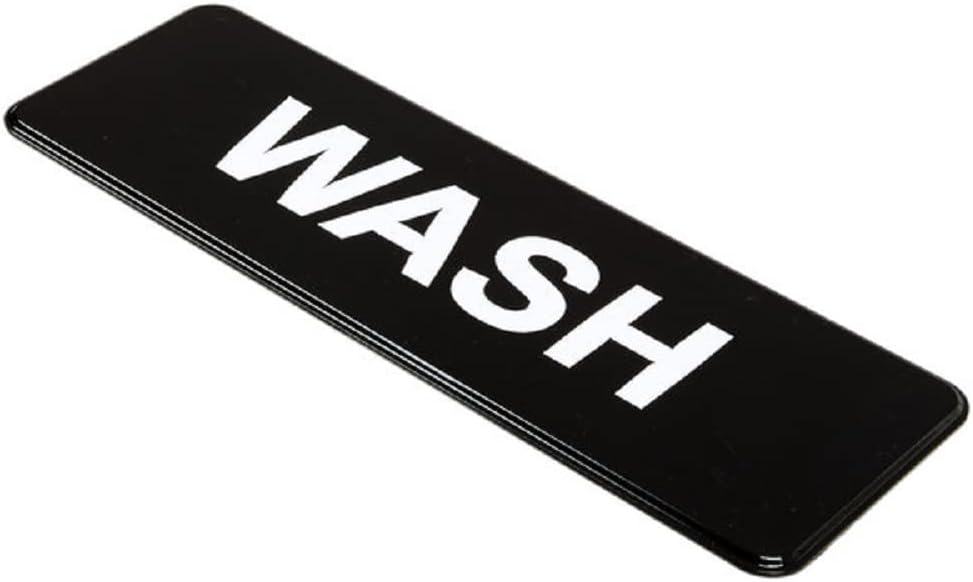 9" x 3" Wash Sign with Easy Peel Self-Adhesive White on Black Color Set of 2- Door Sign Waterproof Self Adhesive Store Signs Indoor/Outdoor Warning Marker Home Business Use