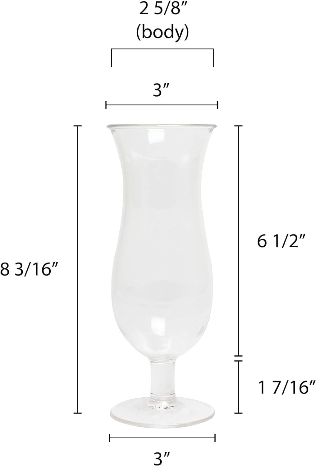 Hurricane Glass Polycarbonate Clear Color Comes in each- Beverage Stemmed Plastic Glass Cup Party Beverage Glass Barware Perfect for Juices Smoothies Pina Colada Cocktails