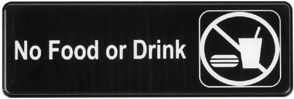 9" x 3" No Food or Drink Sign with Easy Peel Self-Adhesive White on Black Color Set of 2- Door Sign Waterproof Self Adhesive Store Signs Indoor/Outdoor Warning Marker Home Business Use