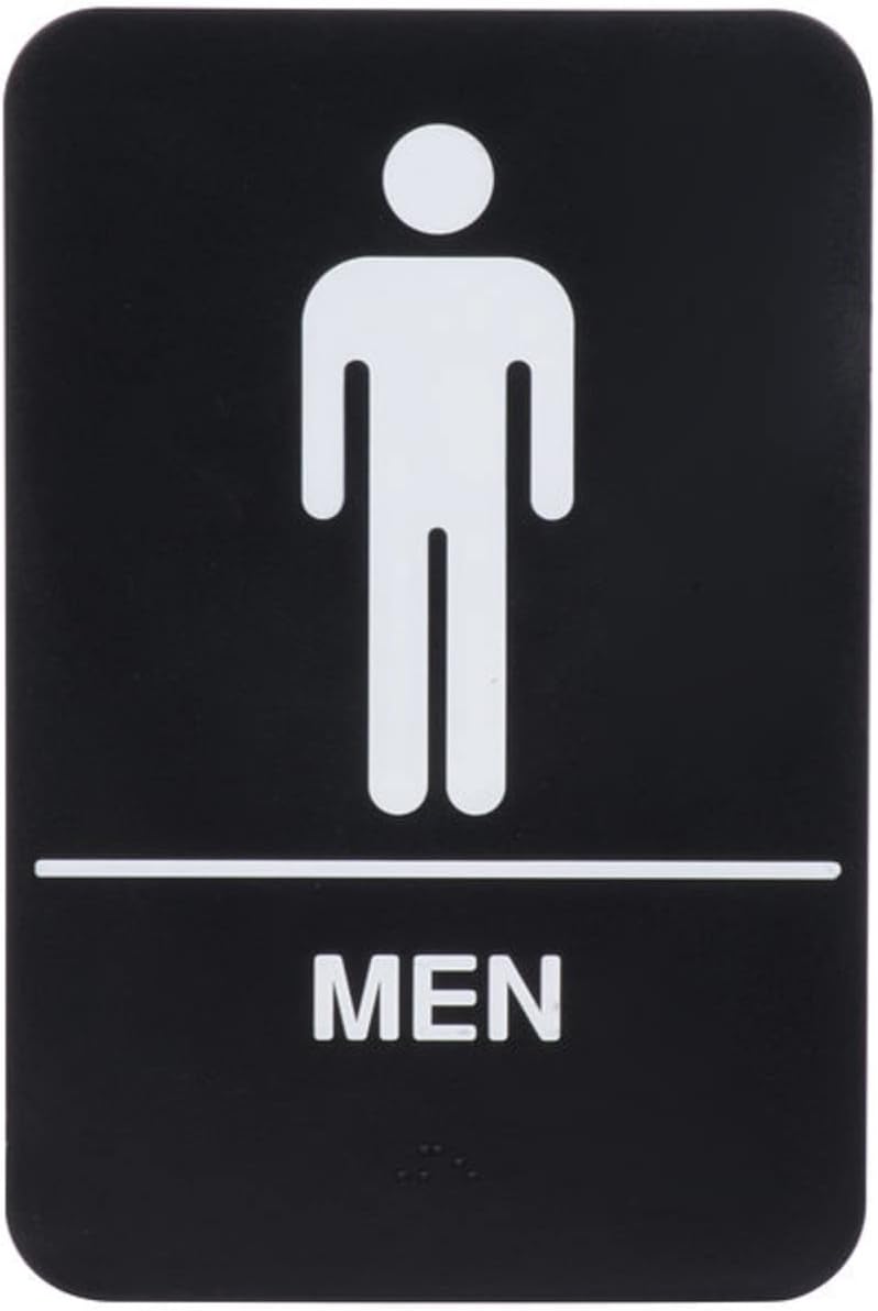 Set of 2 Men Restroom Sign with Braille 6" x 9" with Easy Peel Self-Adhesive White on Black Color- Bathroom Signs Waterproof Long-Lasting Self Adhesive for Indoor/Outdoor Home or Business Use