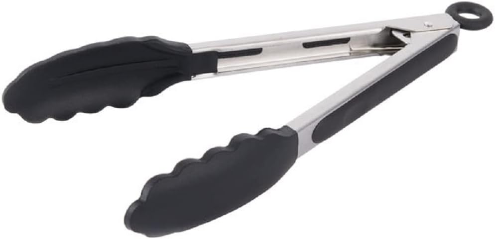 Stainless Steel Utility Tong with Silicone Tips Handles - Non-Slip Silicone Sliding Locking Ring Cooking Tongs Kitchen Tongs Metal BBQ Tongs Perfect for Home and Restaurants