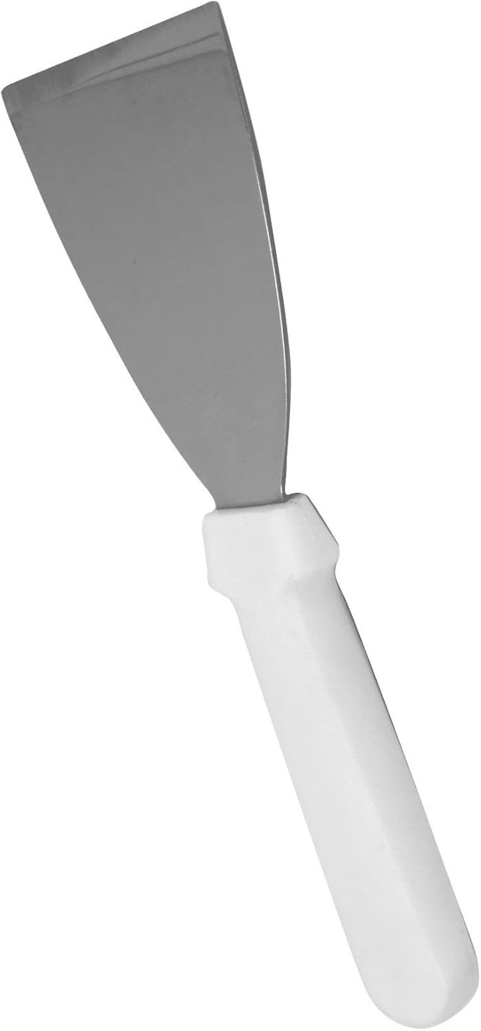 3-Inch Stainless Steel Blade Pan Scraper with White Plastic Handle- Flat Top Griddle Accessories Hamburger Pancake Spatula Flipper Grill Scraper Utensil for Home Kitchen Restaurants