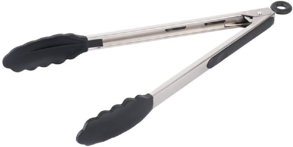Stainless Steel Utility Tong with Silicone Tips Handles - Non-Slip Silicone Sliding Locking Ring Cooking Tongs Kitchen Tongs Metal BBQ Tongs Perfect for Home and Restaurants