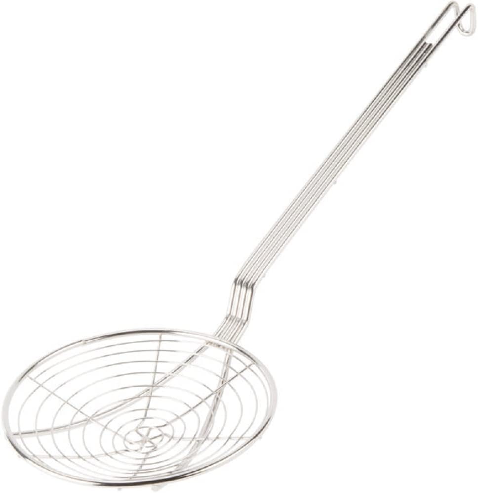 Round Spiral Wire Skimmer with 13" Handle Length Nickel Plated- Kitchen Utensil Food Strainer Skimmer Spoon for Cooking Sieve Sifters Rice Quinoa Pasta Fruits Vegetables etc.