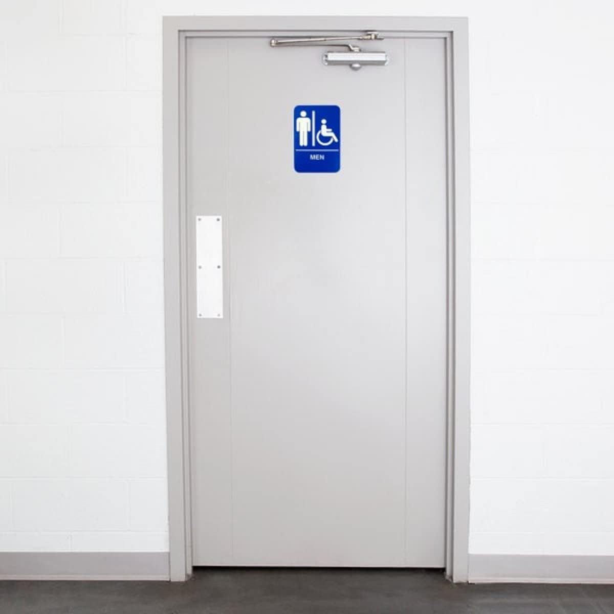 6" x 9" Men/ Wheelchair Accessible Restroom Sign with Braille Easy Peel Self-Adhesive White on Blue Color Set of 2- Waterproof Self Adhesive Store Signs Indoor/Outdoor Warning Marker Home Business Use