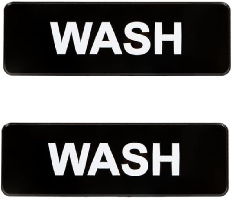 9" x 3" Wash Sign with Easy Peel Self-Adhesive White on Black Color Set of 2- Door Sign Waterproof Self Adhesive Store Signs Indoor/Outdoor Warning Marker Home Business Use