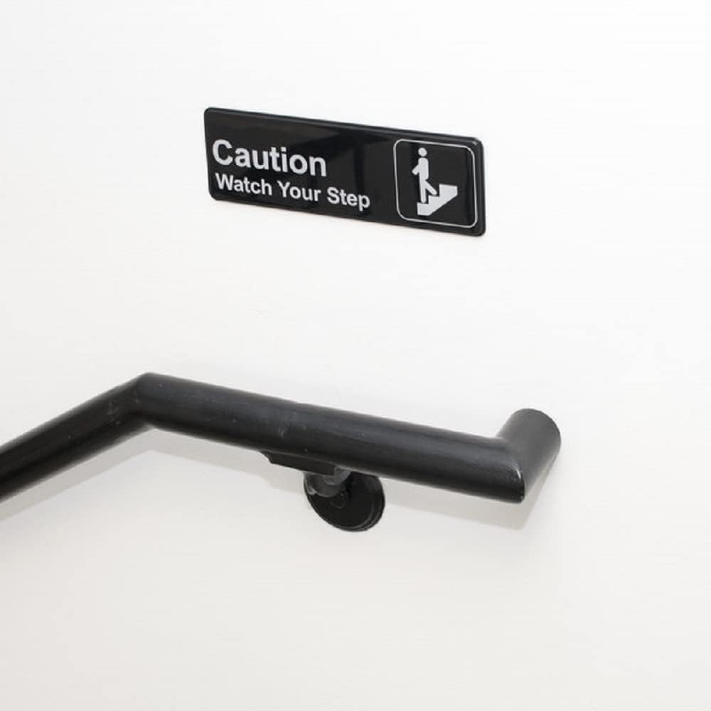 9" x 3" Caution, Watch Your Step Sign with Easy Peel Self-Adhesive White on Black Color Set of 2- Door Sign Waterproof Self Adhesive Store Signs Indoor/Outdoor Warning Marker Home Business Use
