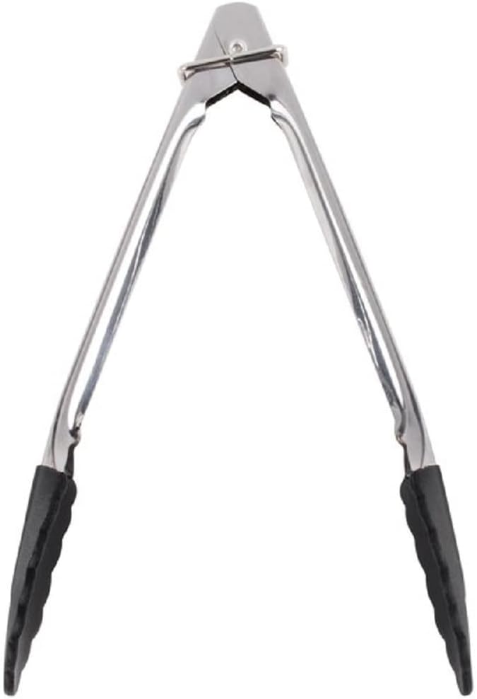 Stainless Steel Utility Tong with Silicone Tips Handles - Non-Slip Silicone Sliding Locking Ring Cooking Tongs Kitchen Tongs Metal BBQ Tongs Perfect for Home and Restaurants