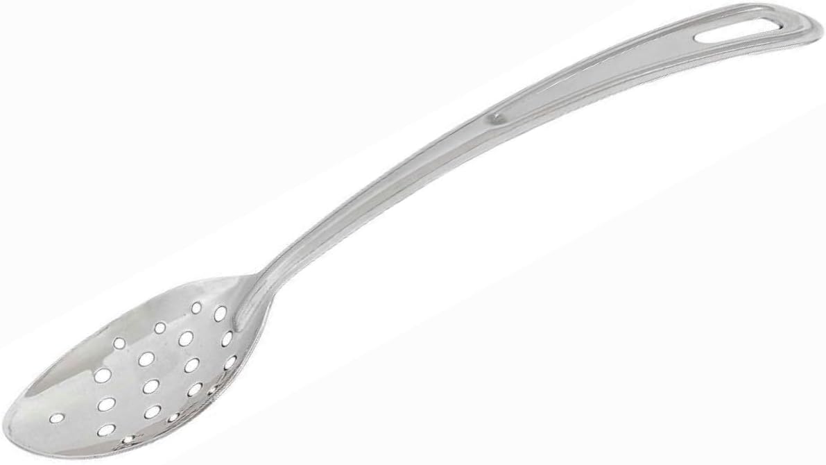 Perforated Curved Basting Spoon Stainless Steel with Hanging Slot- Pot Basting Spoon Utensil Spoon for Mixing Stirring Cooking & Serving Kitchen Accessories Restaurants and Home