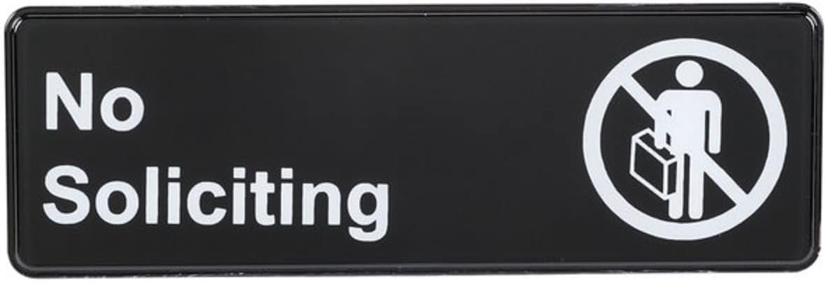 9" x 3" No Soliciting Sign with Easy Peel Self-Adhesive White on Black Color Set of 2- Door Sign Waterproof Self Adhesive Store Signs Indoor/Outdoor Warning Marker Home Business Use