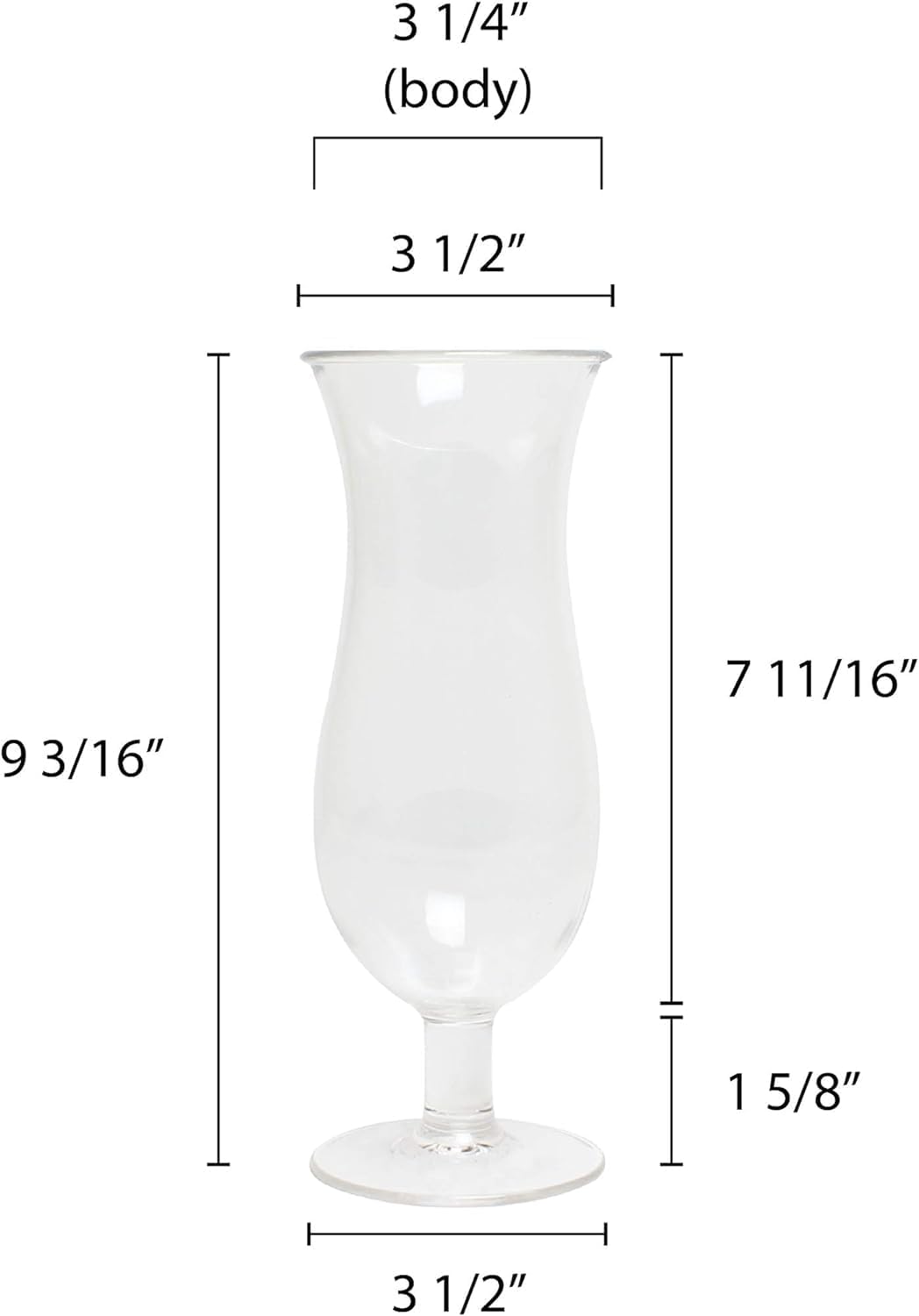 Hurricane Glass Polycarbonate Clear Color Comes in each- Beverage Stemmed Plastic Glass Cup Party Beverage Glass Barware Perfect for Juices Smoothies Pina Colada Cocktails