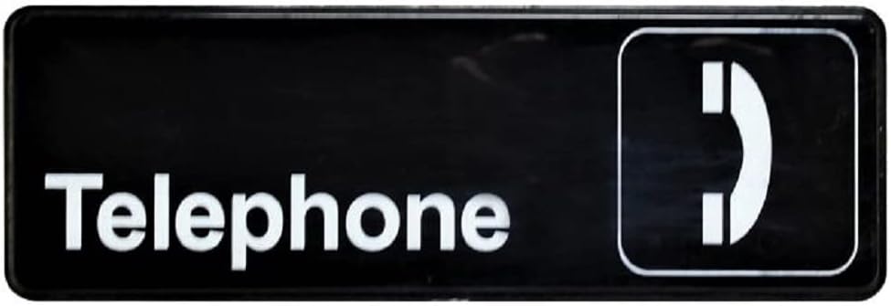 9" x 3" Telephone Sign with Easy Peel Self-Adhesive White on Black Color Set of 2- Door Sign Waterproof Self Adhesive Store Signs Indoor/Outdoor Warning Marker Home Business Use